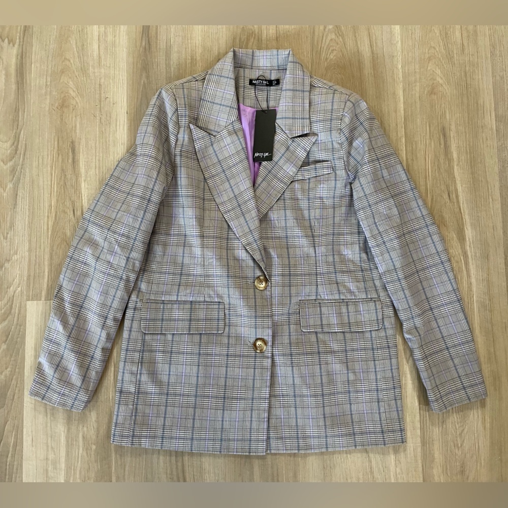 NASTY GAL Granddad Check Extreme Oversized Blazer Size US4 - Picture 2 of 11